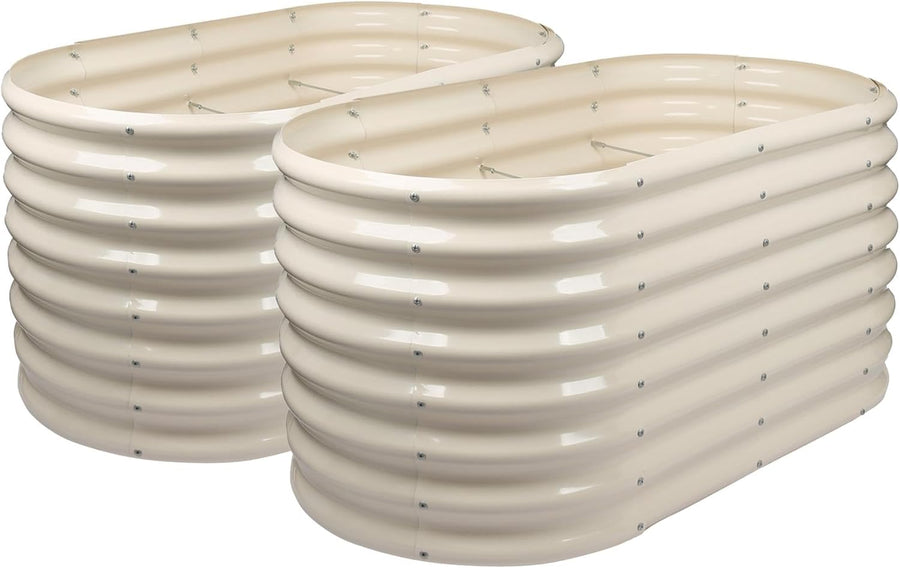 Tall Raised Garden Bed Set 2 Steel Planter 120x60x60cm Ivory