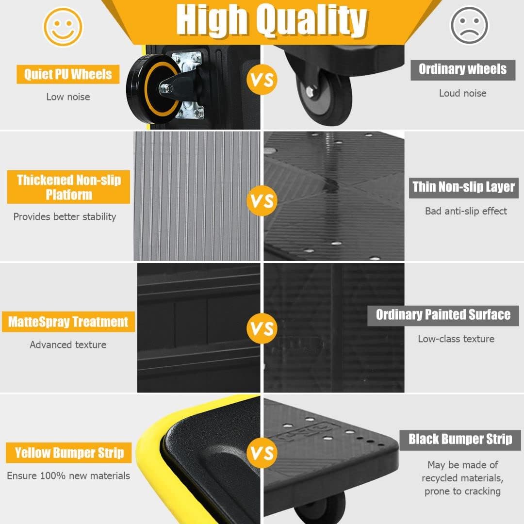 Folding Push Cart Dolly 150KG Flatbed Trolley Yellow