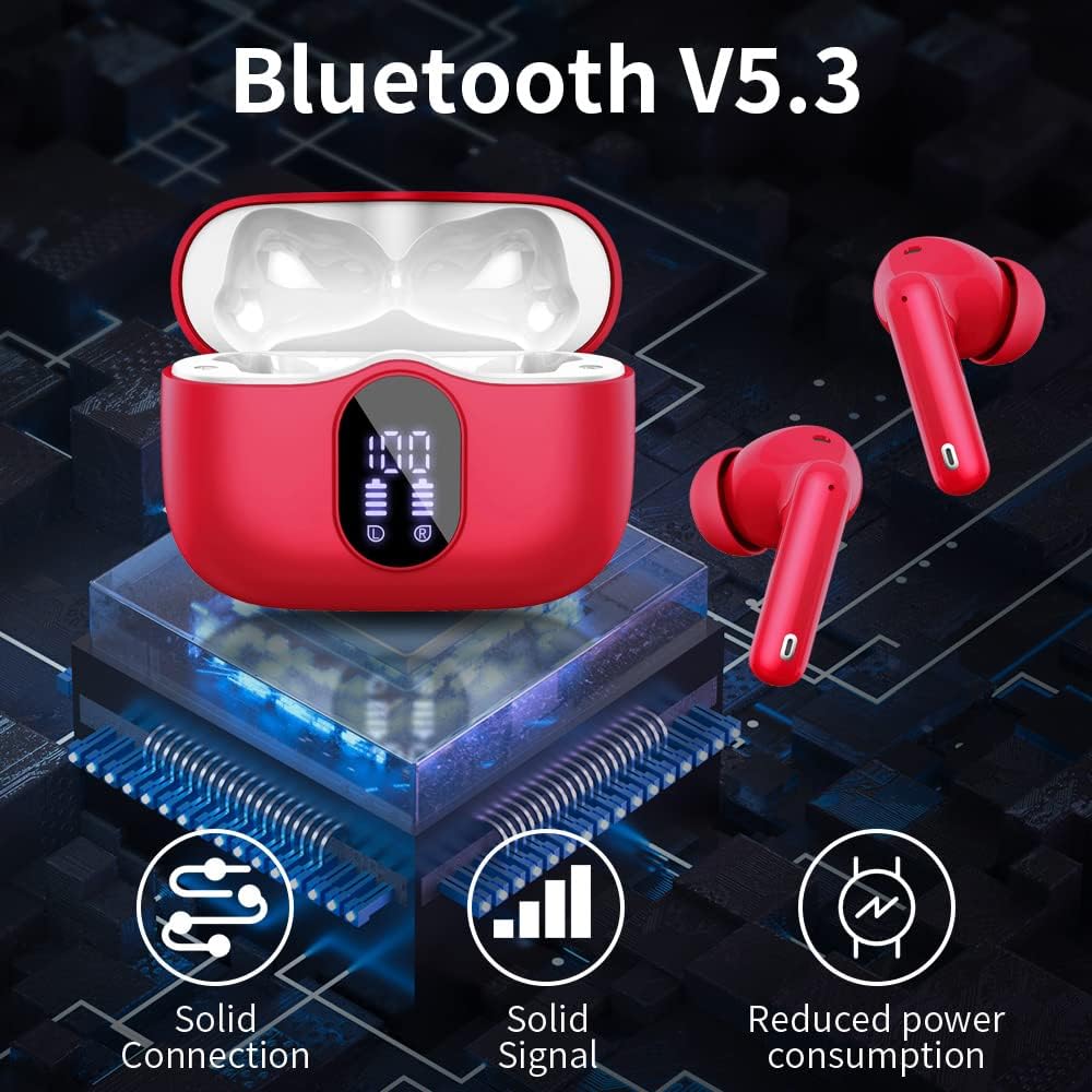 True Wireless Bluetooth 5.3 Earbuds ENC Mic Stereo Bass 36H LED