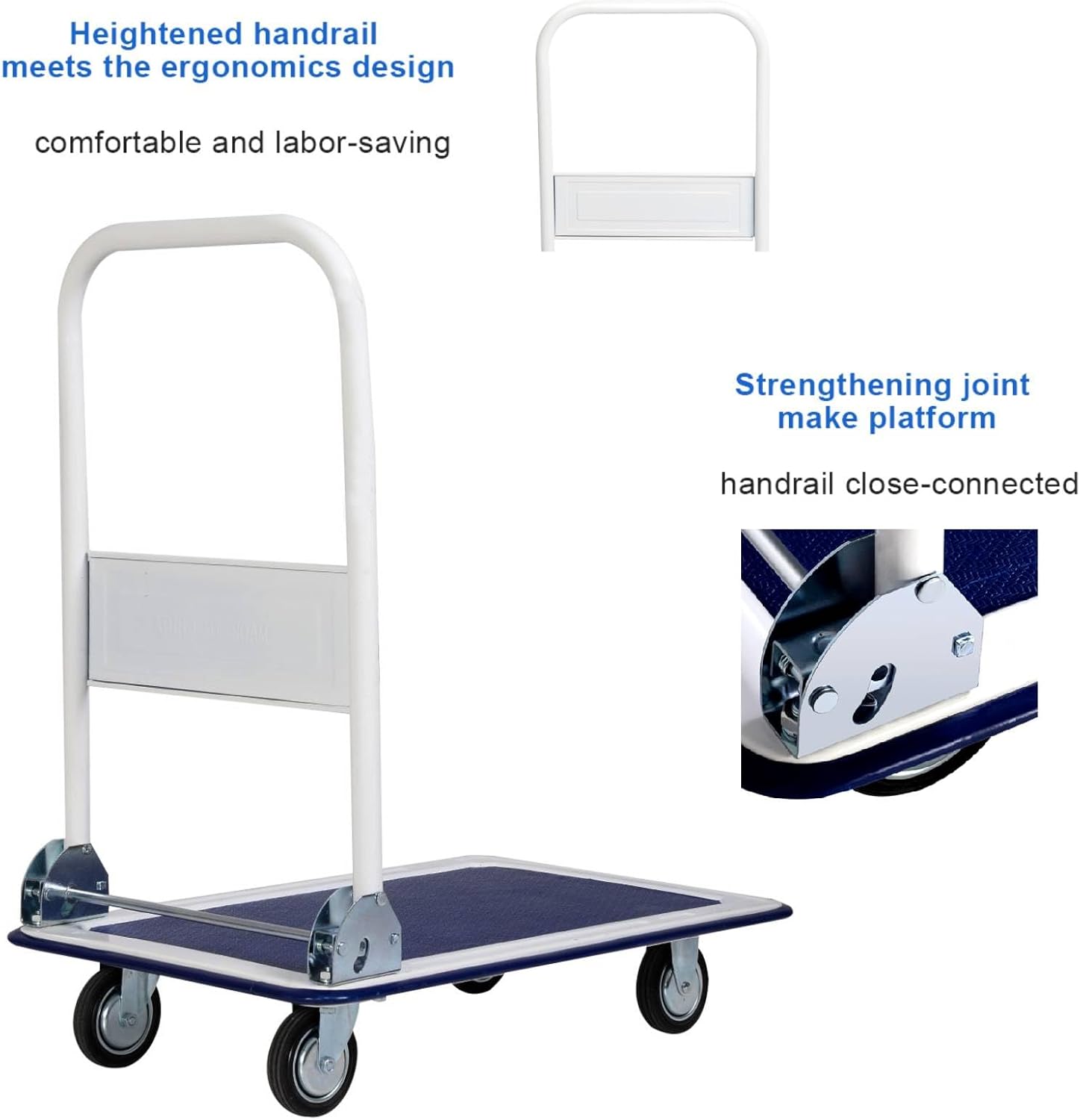 Folding Push Cart Dolly 150KG Flatbed Trolley Blue