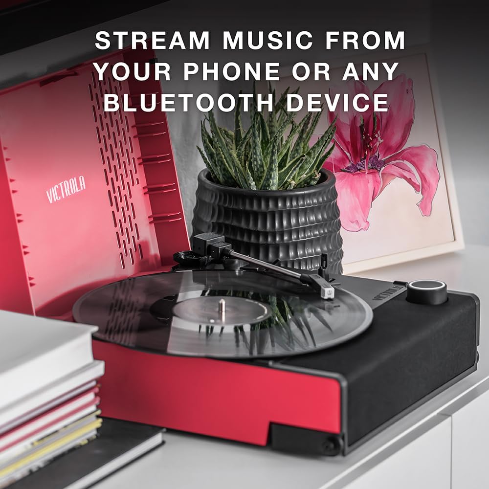 Pink Portable Bluetooth Record Player Rechargeable