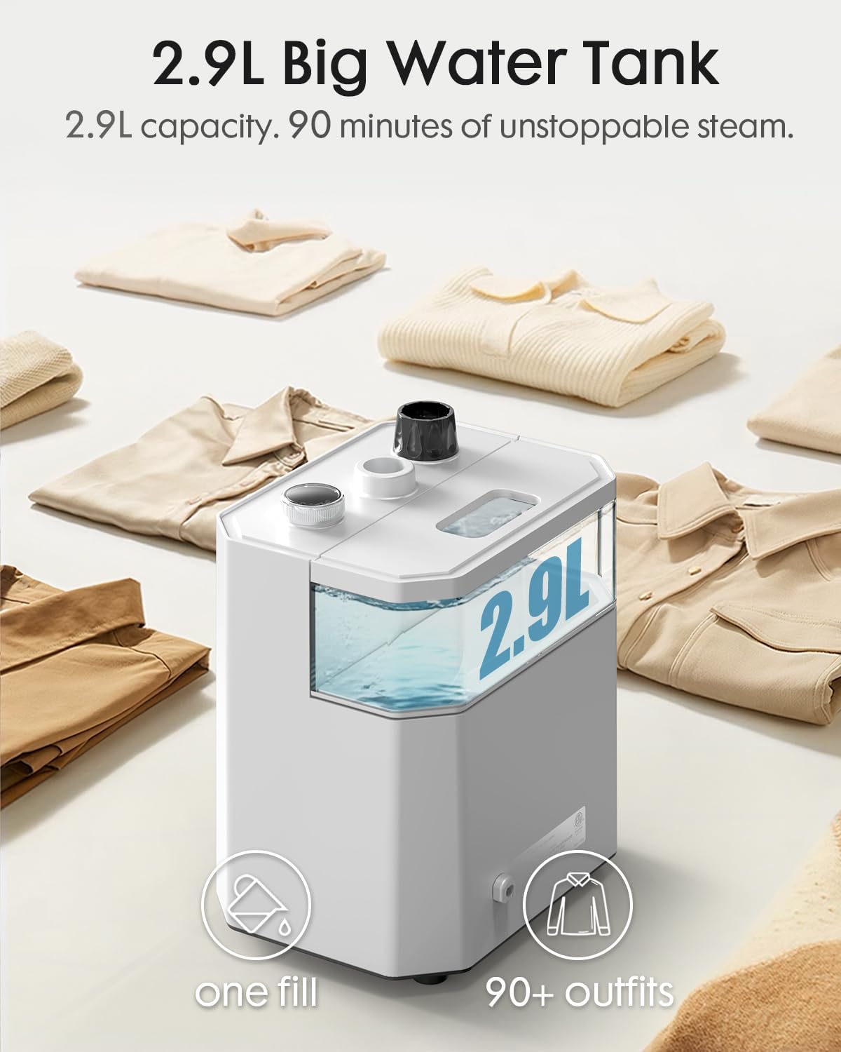 2200W Upright Garment Steamer 2.9L Tank 90Min Steam Pro