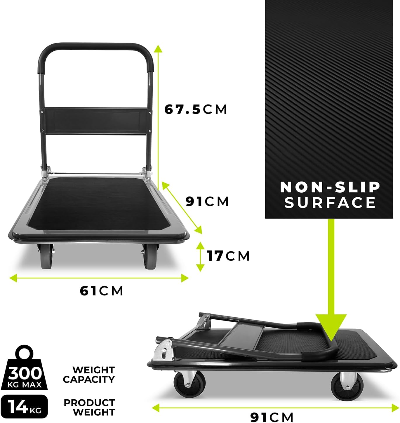 Heavy Duty Platform Trolley 300KG Foldable Cart Grey