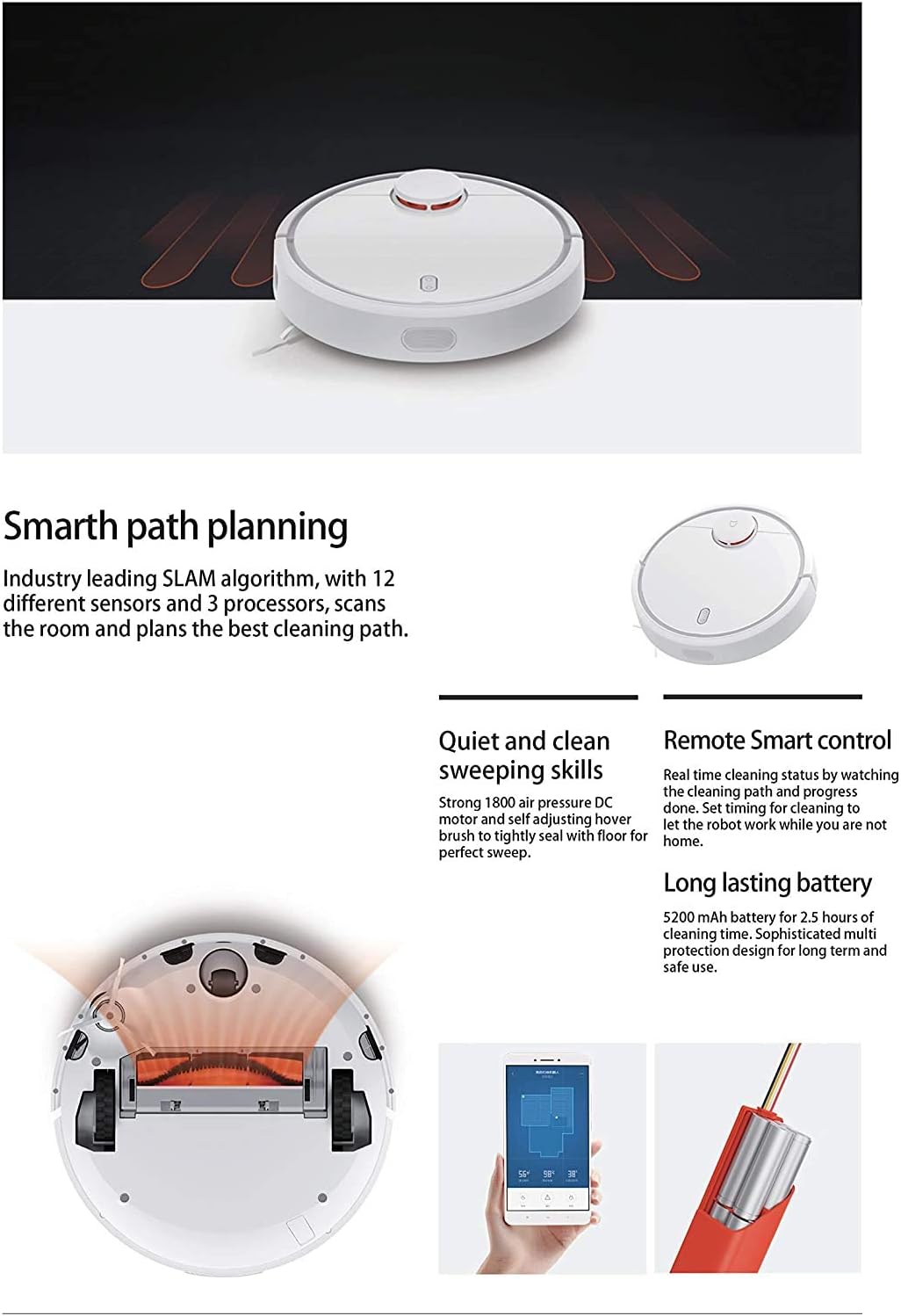 Robot Vacuum 1800Pa WiFi App Control Smart Mapping Auto Clean