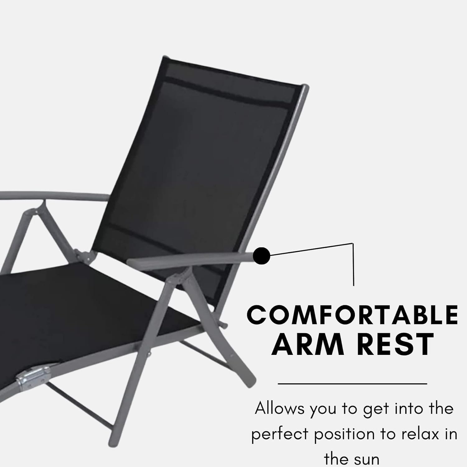 Set of 2 Reclining Sun Lounger Chairs Black 170 Degree