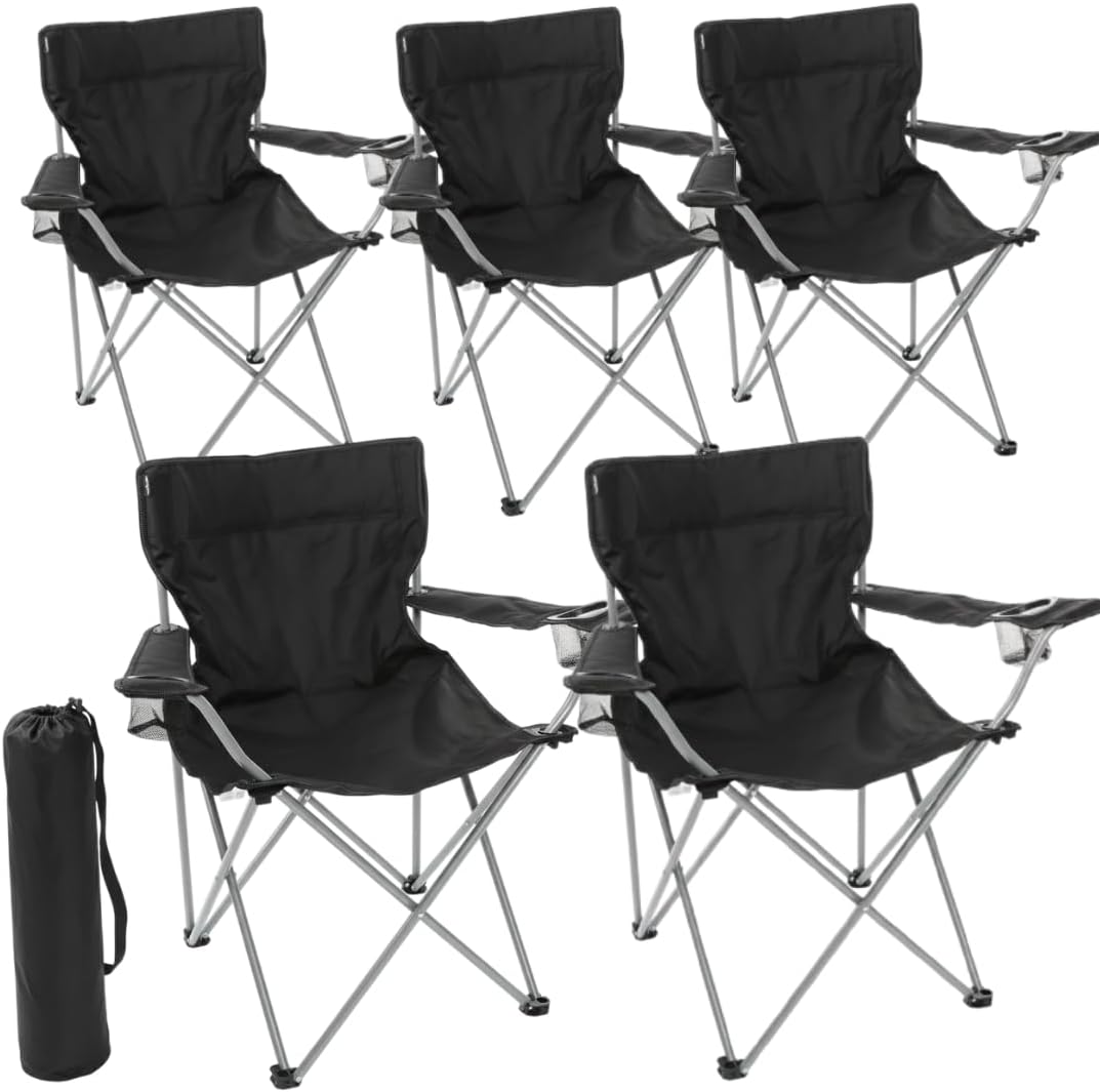 5 Pack Black Folding Camping Chairs Cup Holder Carry Bag Outdoor