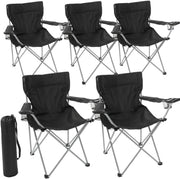 5 Pack Black Folding Camping Chairs Cup Holder Carry Bag Outdoor