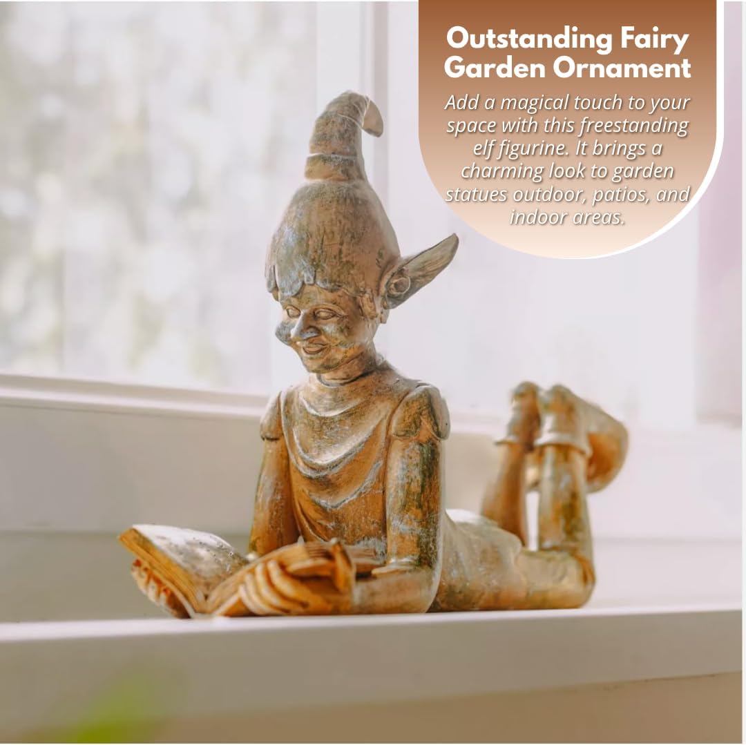 Elf Garden Statue Bronze Effect Resin Ornament Outdoor Decor