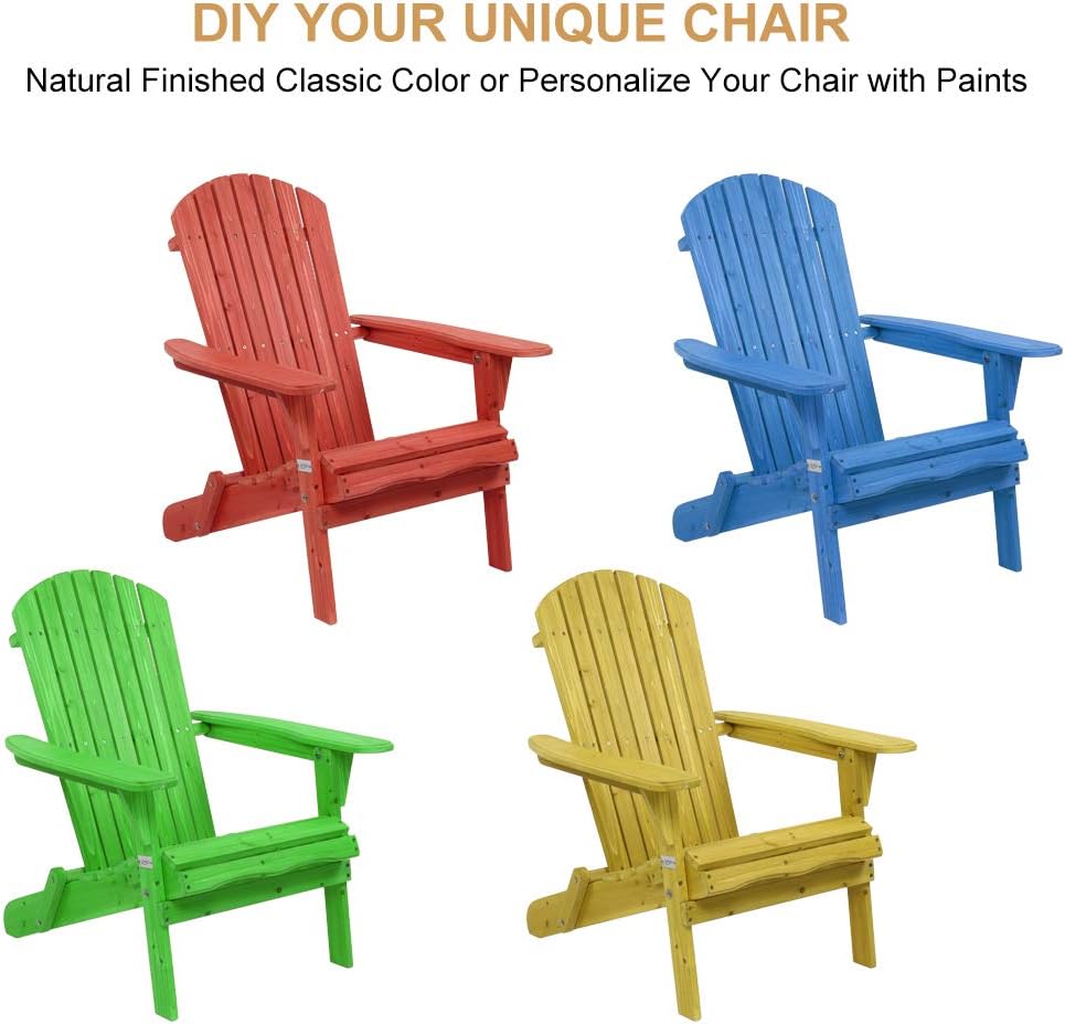 2 Pack Folding Adirondack Chairs Wooden Outdoor Patio Lounge Armchairs
