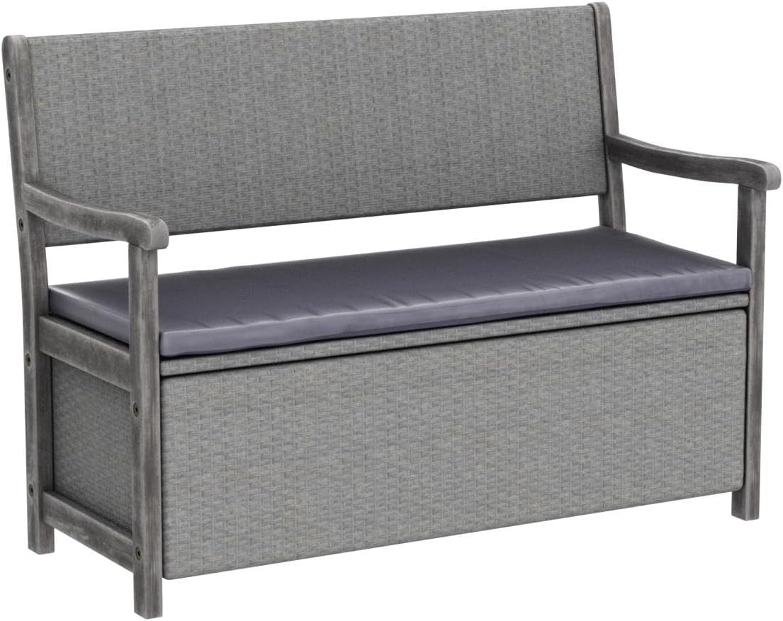 Rattan Garden Storage Bench 2 Seater Grey Patio Seat Box