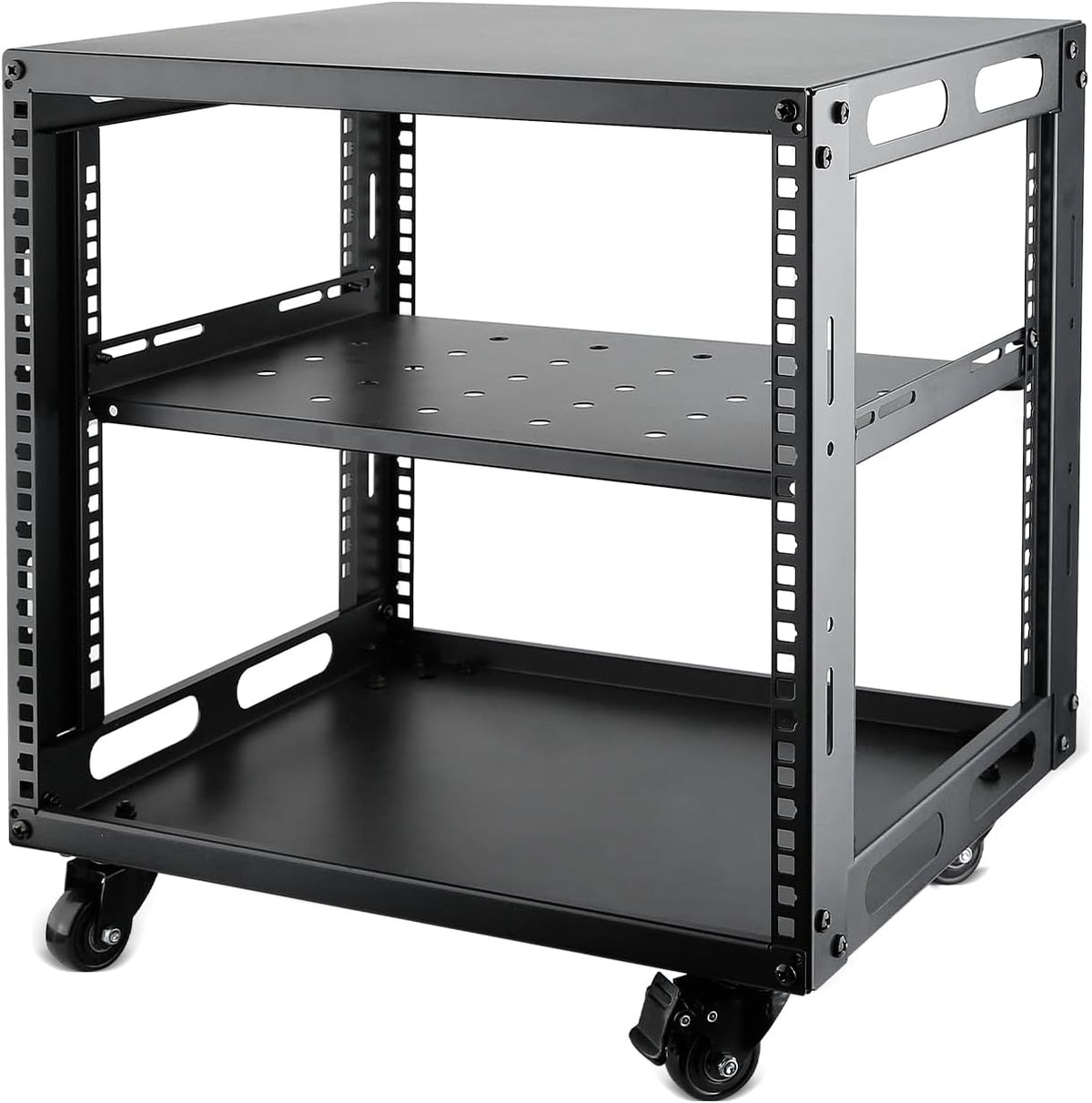 9U Open Frame Server Rack with Wheels 4 Post Mobile Stand