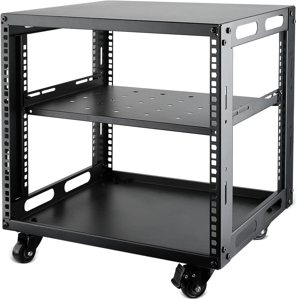 9U Open Frame Server Rack with Wheels 4 Post Mobile Stand