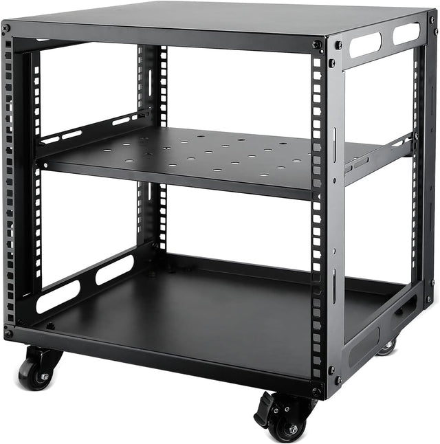 9U Open Frame Server Rack with Wheels 4 Post Mobile Stand