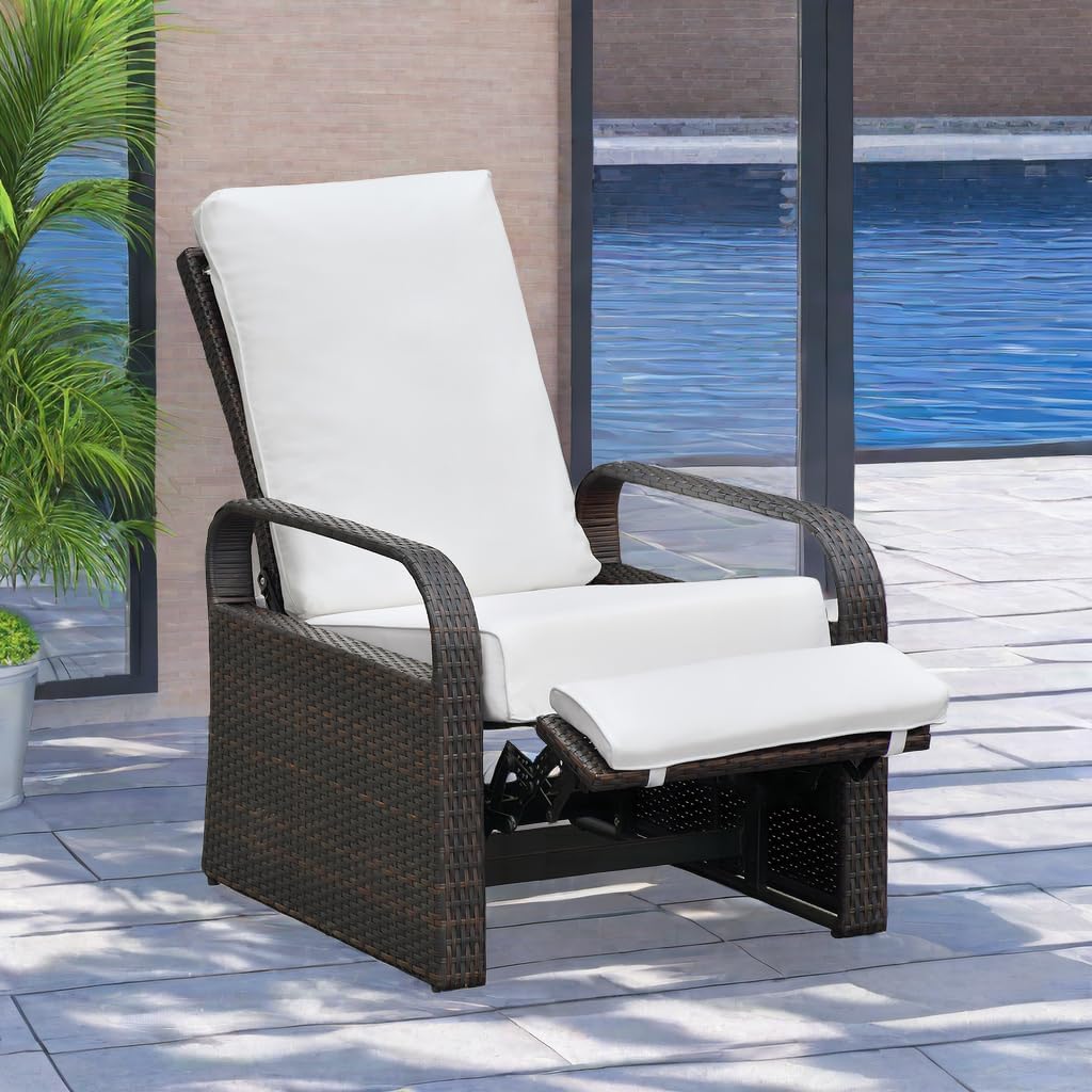Rattan Recliner Garden Chair Adjustable Cushioned Beige