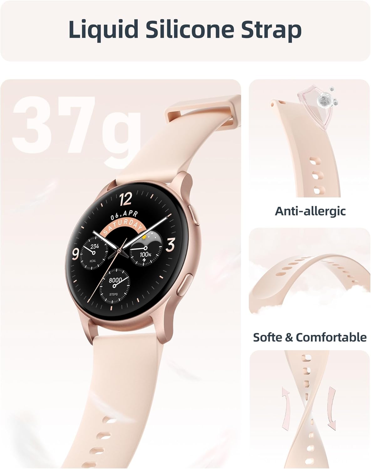 Womens Swim Smart Watch Bluetooth Call Rose Gold 44mm