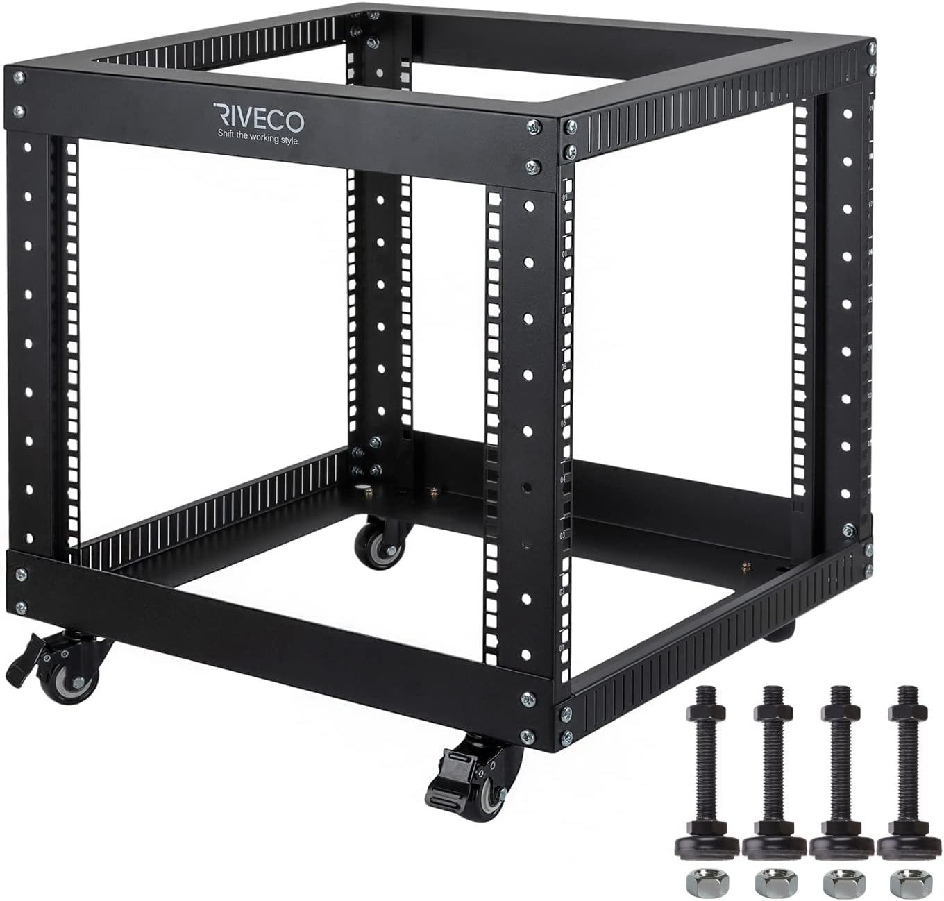 9U Open Frame Server Rack with Wheels 19 Inch Heavy Duty