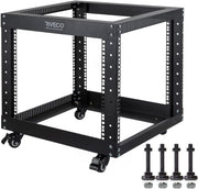 9U Open Frame Server Rack with Wheels 19 Inch Heavy Duty