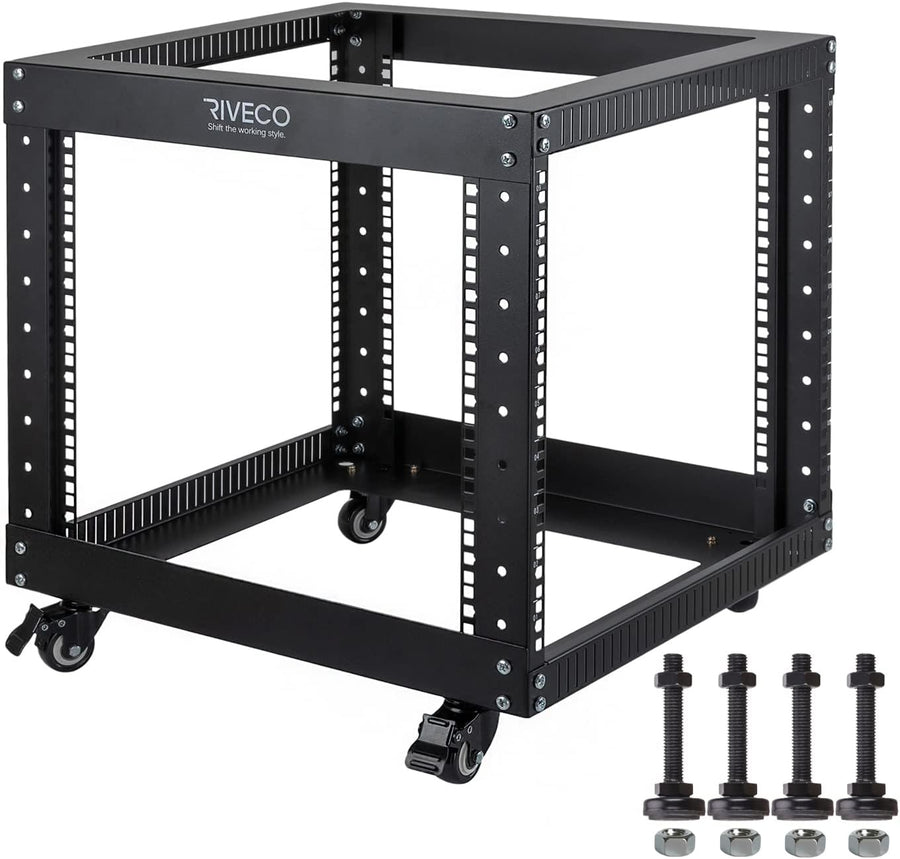 9U Open Frame Server Rack with Wheels 19 Inch Heavy Duty