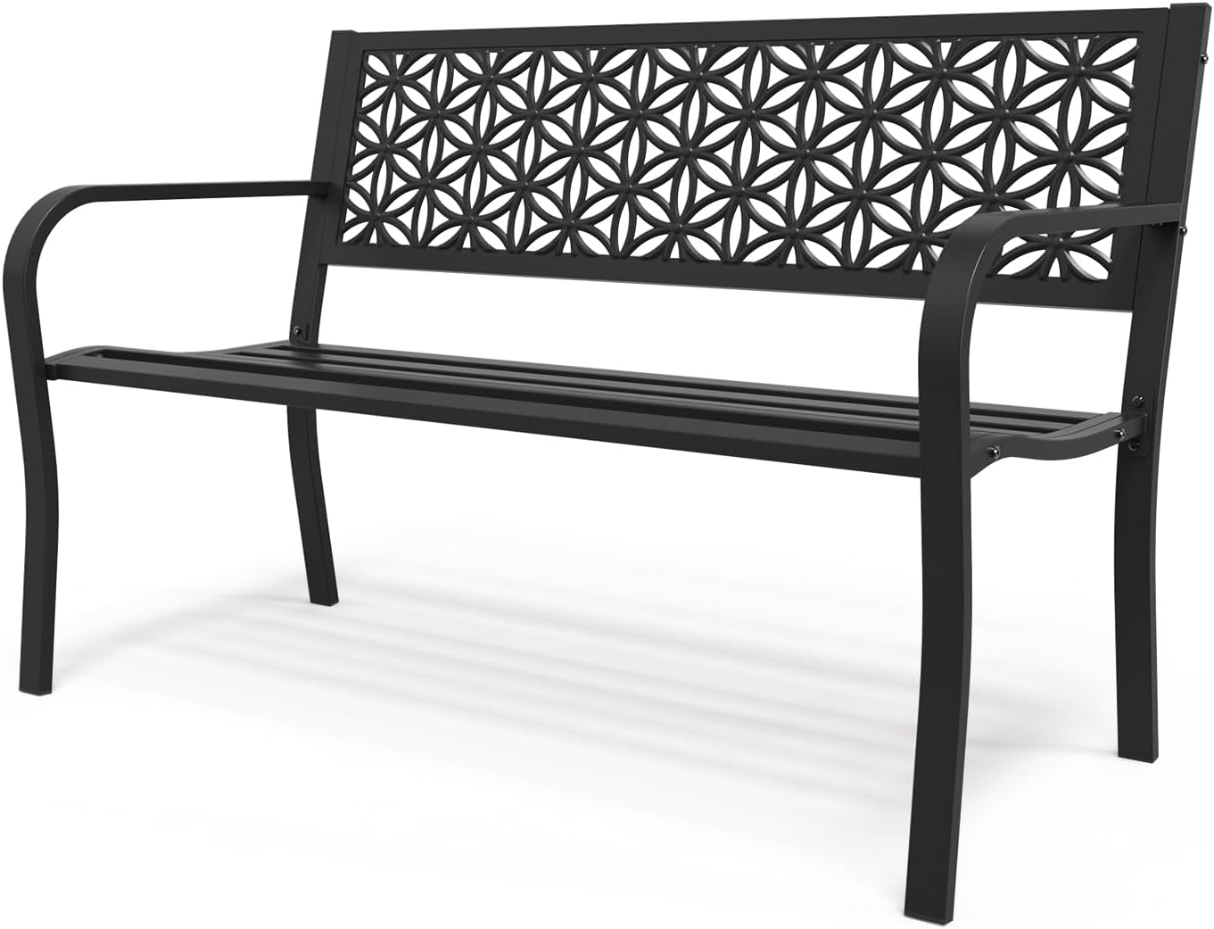 Metal Garden Bench 2-3 Seater Floral Back Outdoor Patio Seat Black