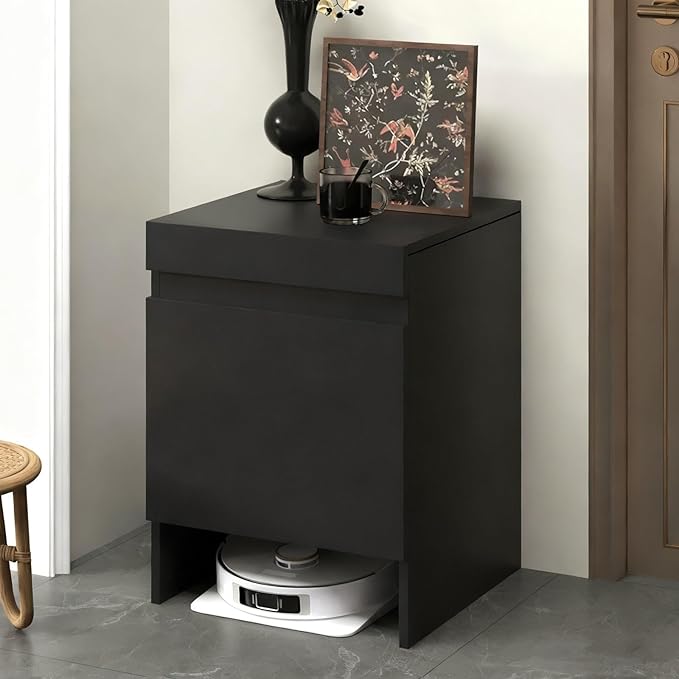 Black Robot Vacuum Storage Cabinet Hidden Side Table Organizer Pull Tray