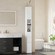 Tall Slim Bathroom Storage Cabinet White Shelves Door Unit
