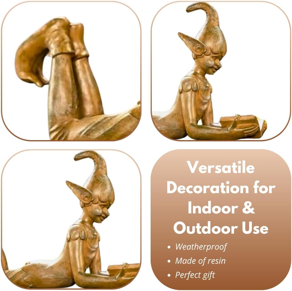Elf Garden Statue Bronze Effect Resin Ornament Outdoor Decor