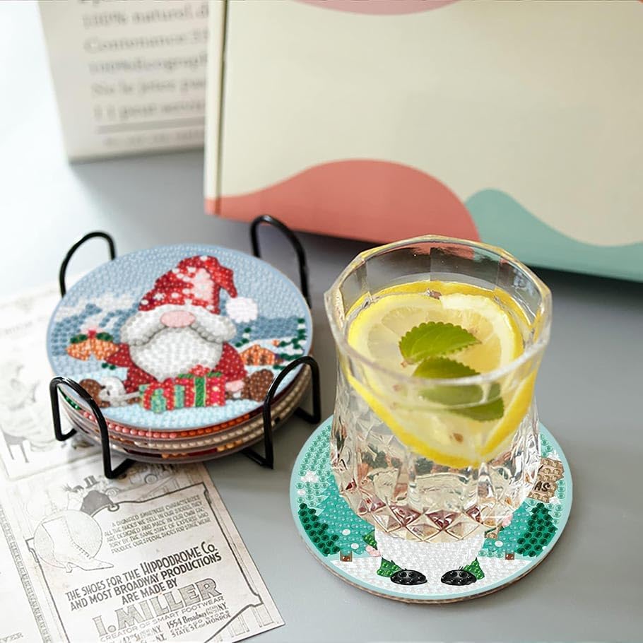 8Pcs Christmas Diamond Art Coasters Kit Gnome DIY Craft Set