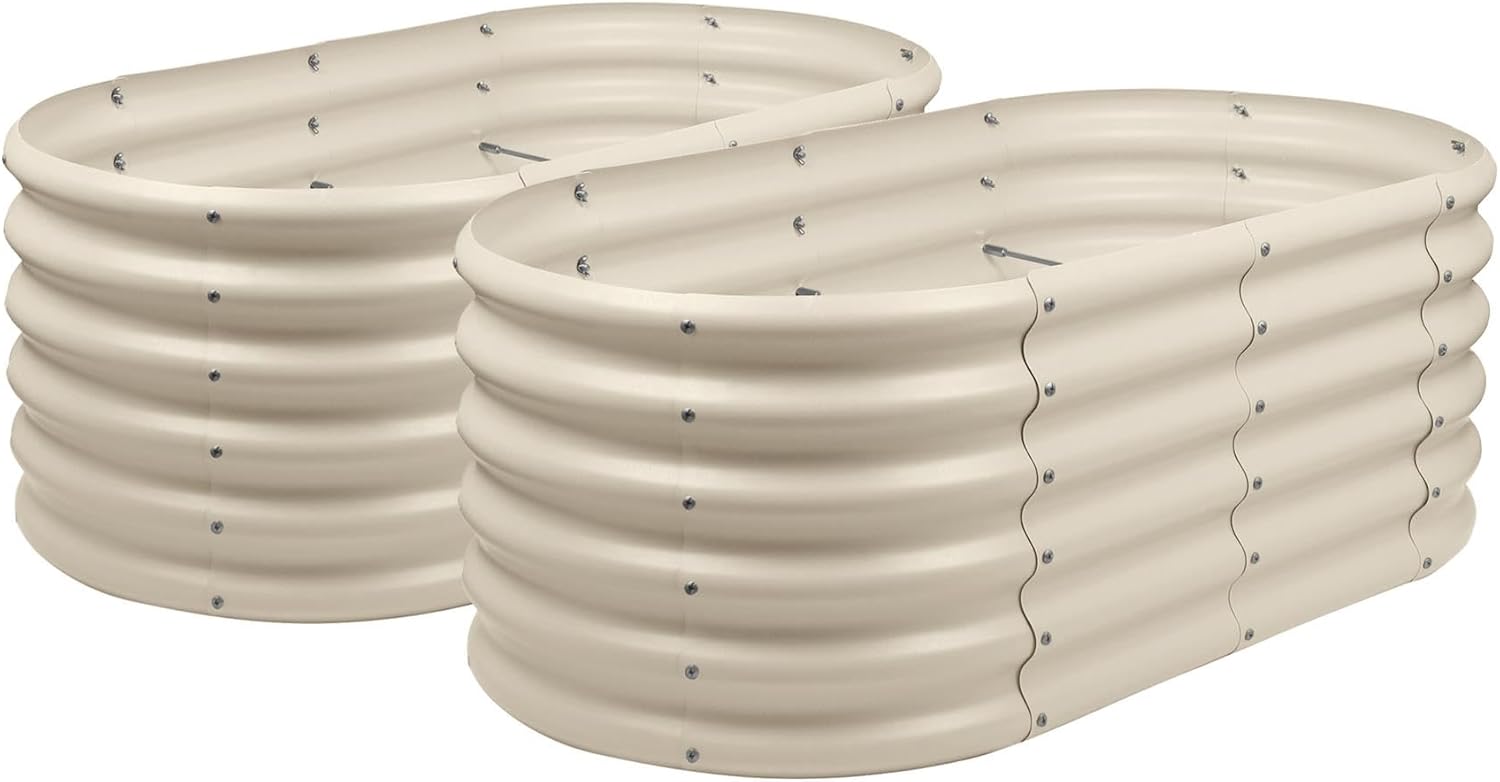 Raised Garden Bed Set 2 Steel Planter 120x60x45cm Ivory