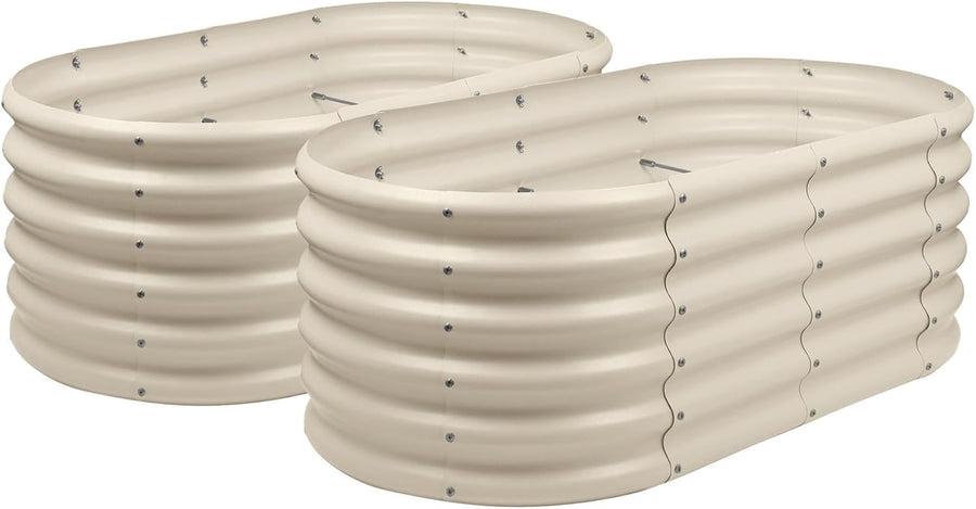 Raised Garden Bed Set 2 Steel Planter 120x60x45cm Ivory