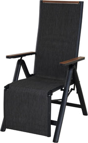 Foldable Sun Lounger Chair Black 6 Position Recliner