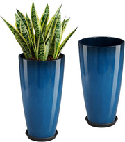Tall Planters Set of 2 53cm Blue Plant Pots Indoor Outdoor