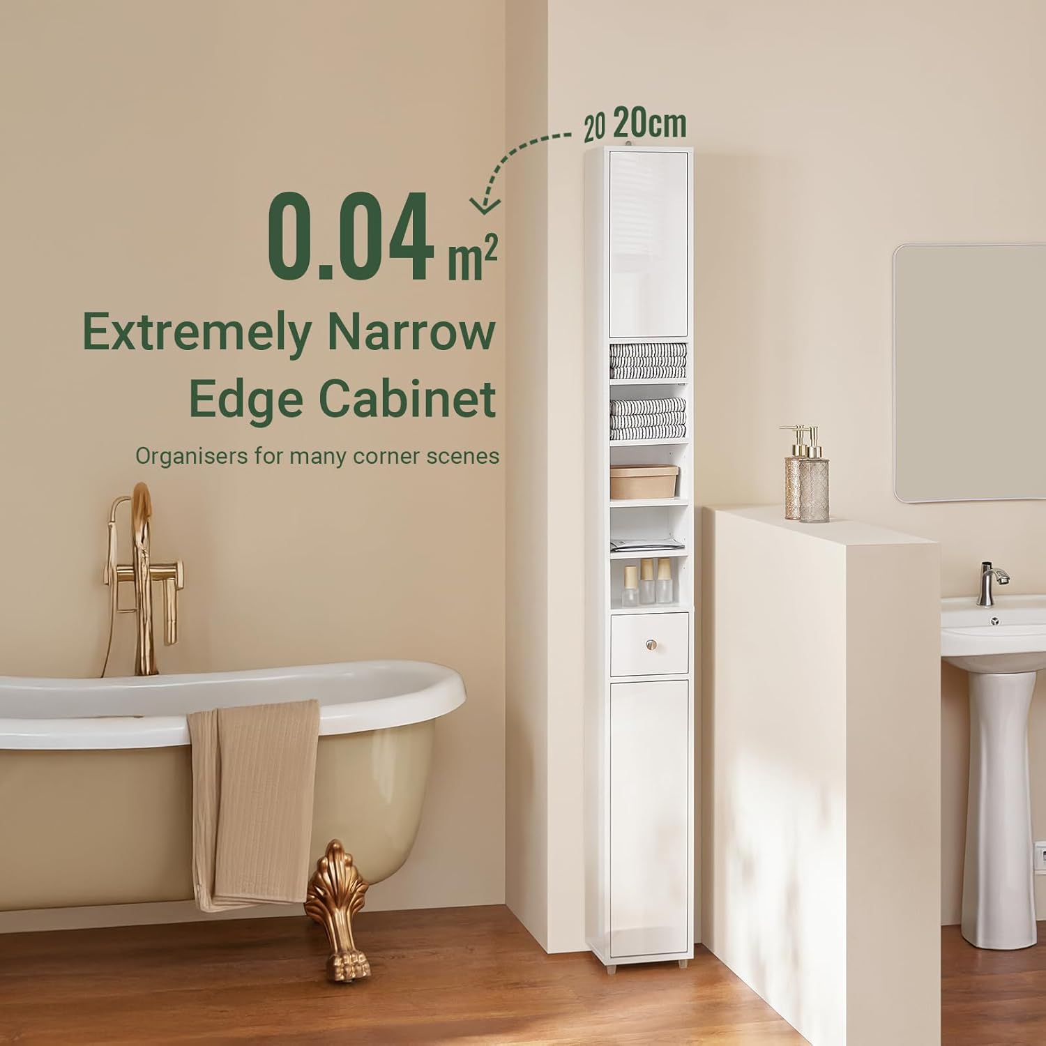 Slim Tall Bathroom Cabinet Gloss White 6 Shelves 180cm