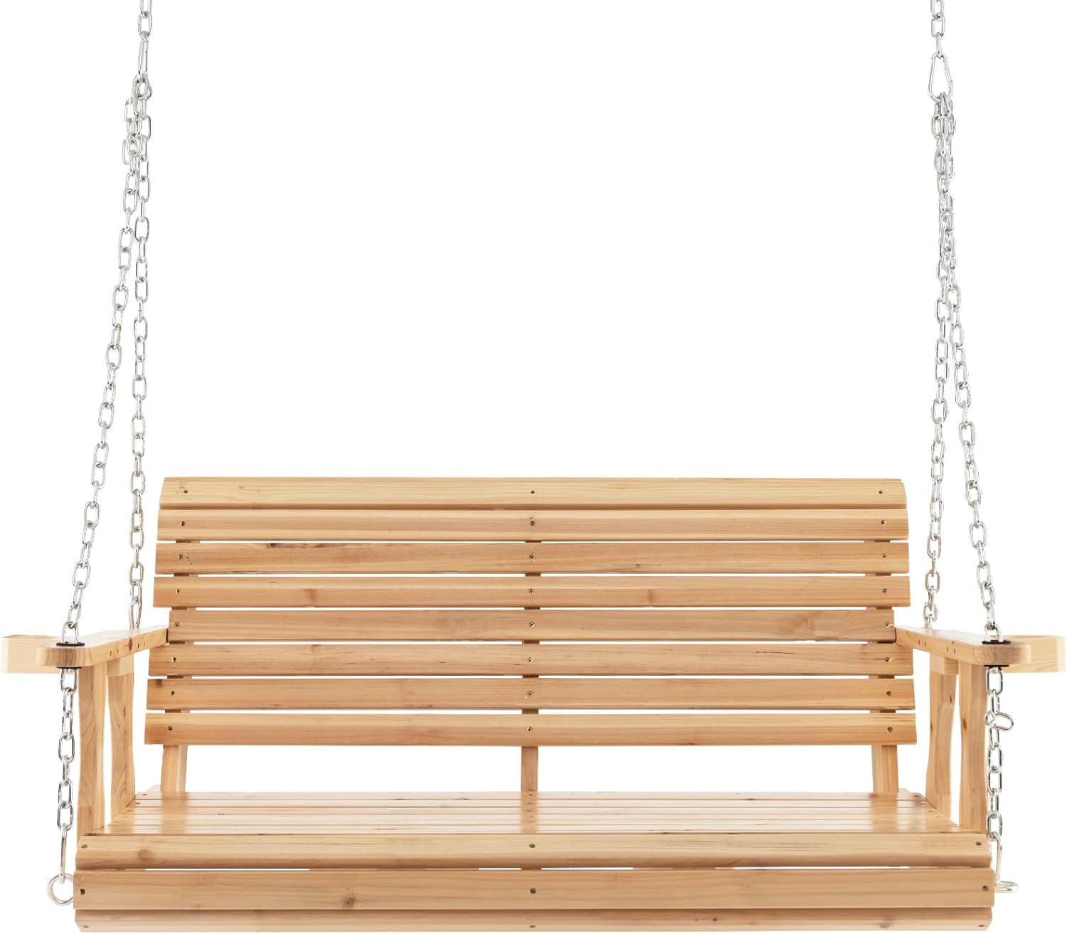 2 Seater Wooden Garden Swing Bench Cup Holders Natural