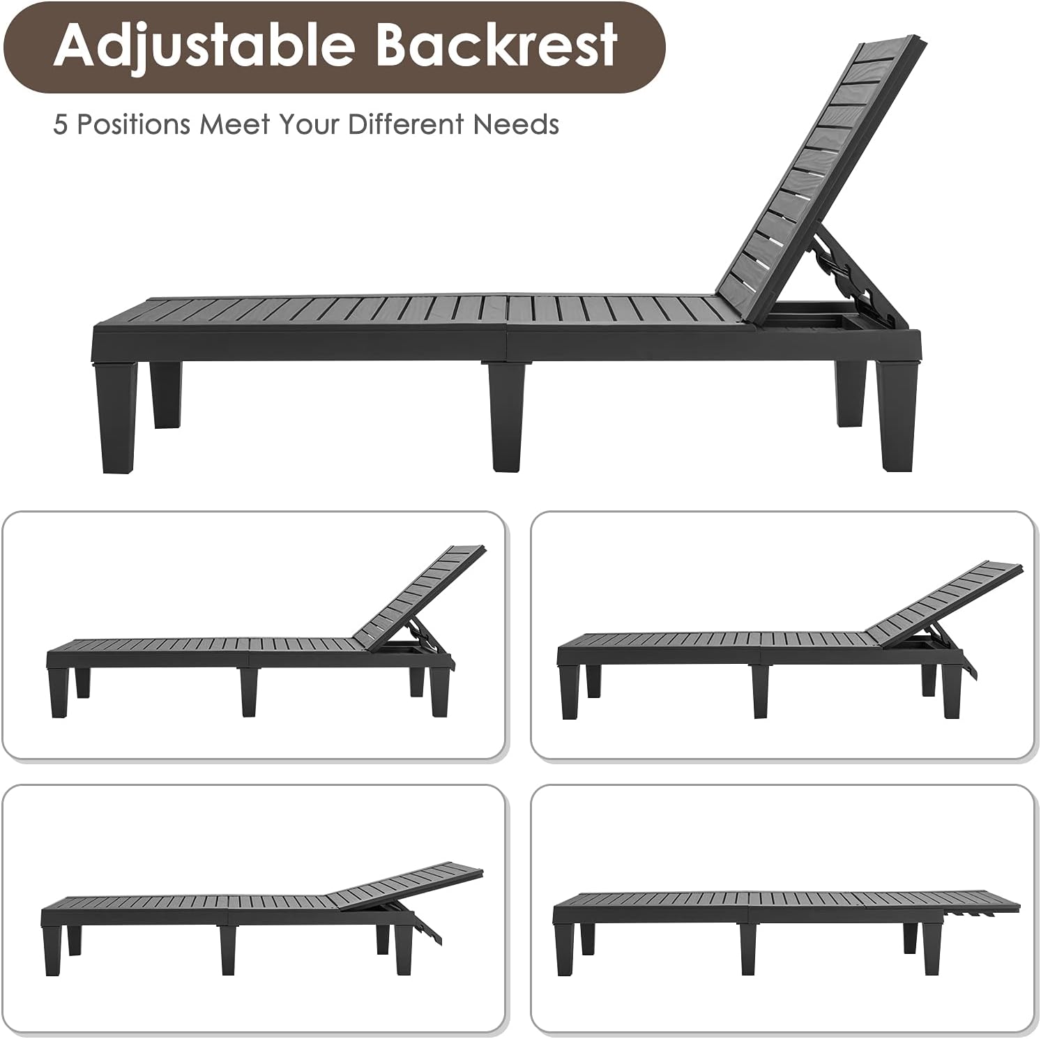 Sun Lounger 5 Position Recliner Chair Black Wood Effect