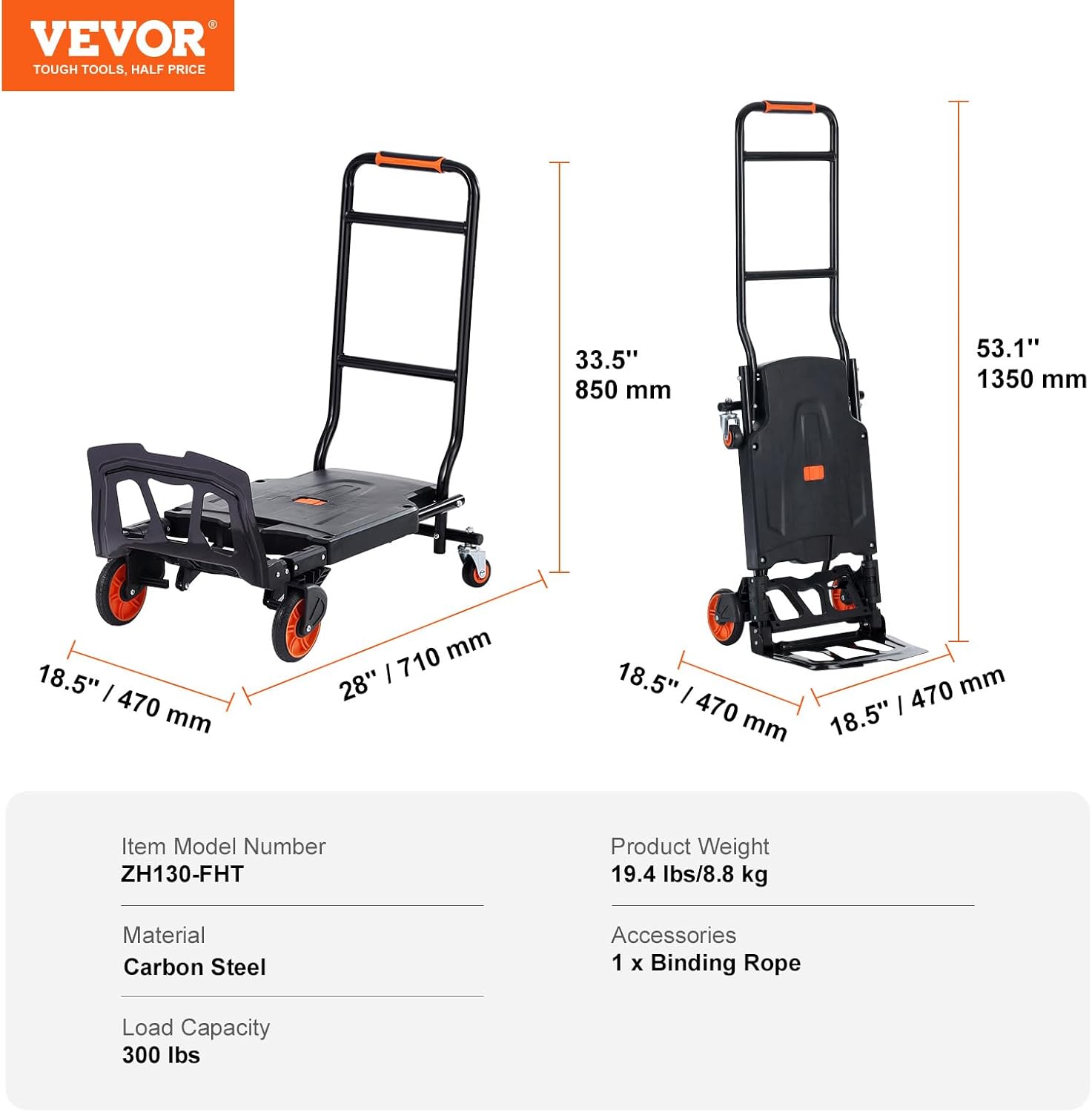 2 In 1 Convertible Hand Truck Dolly 136KG Platform Cart