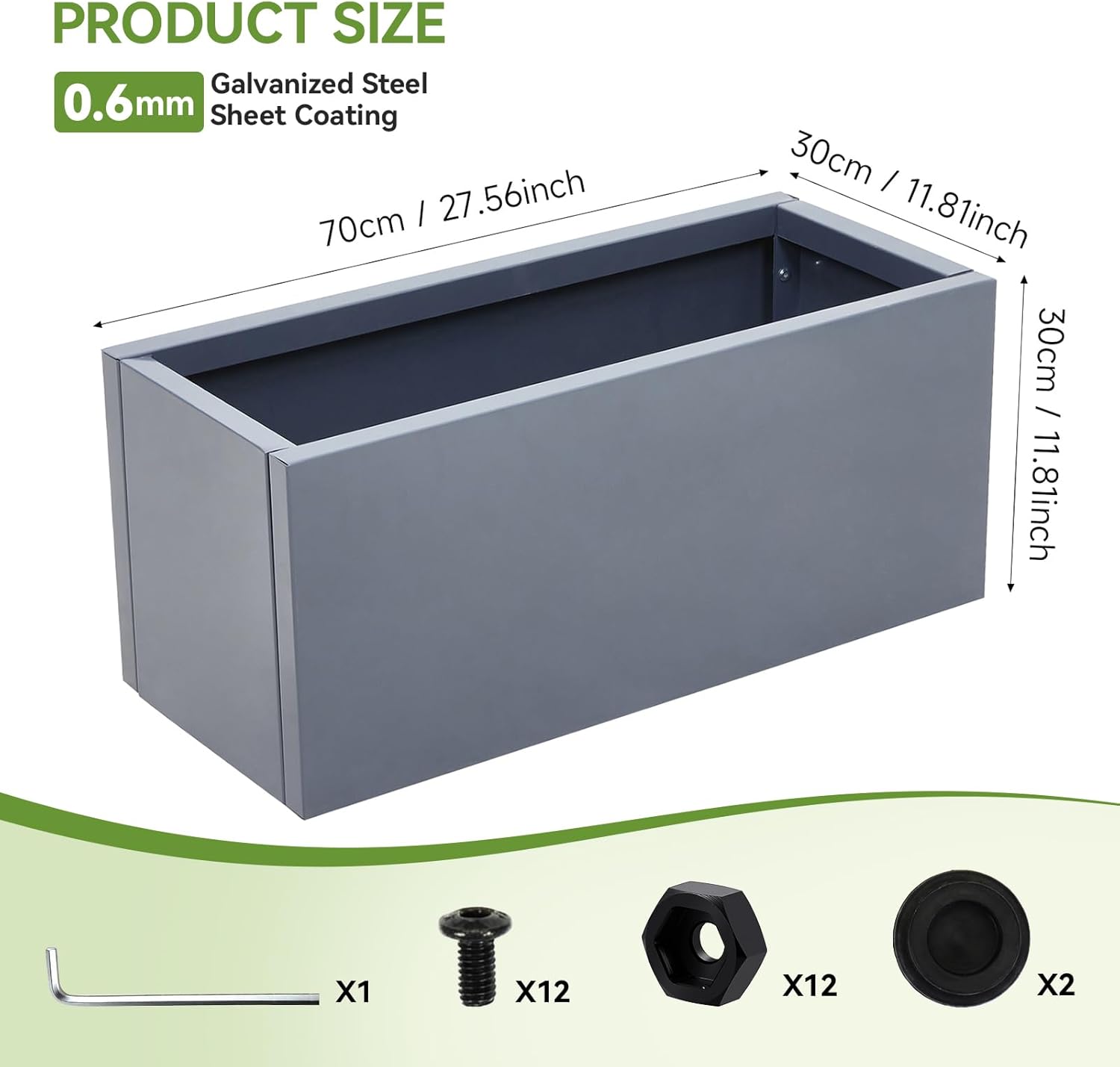 Raised Garden Bed Galvanised Steel Planter Box 60L Outdoor Indoor Grey