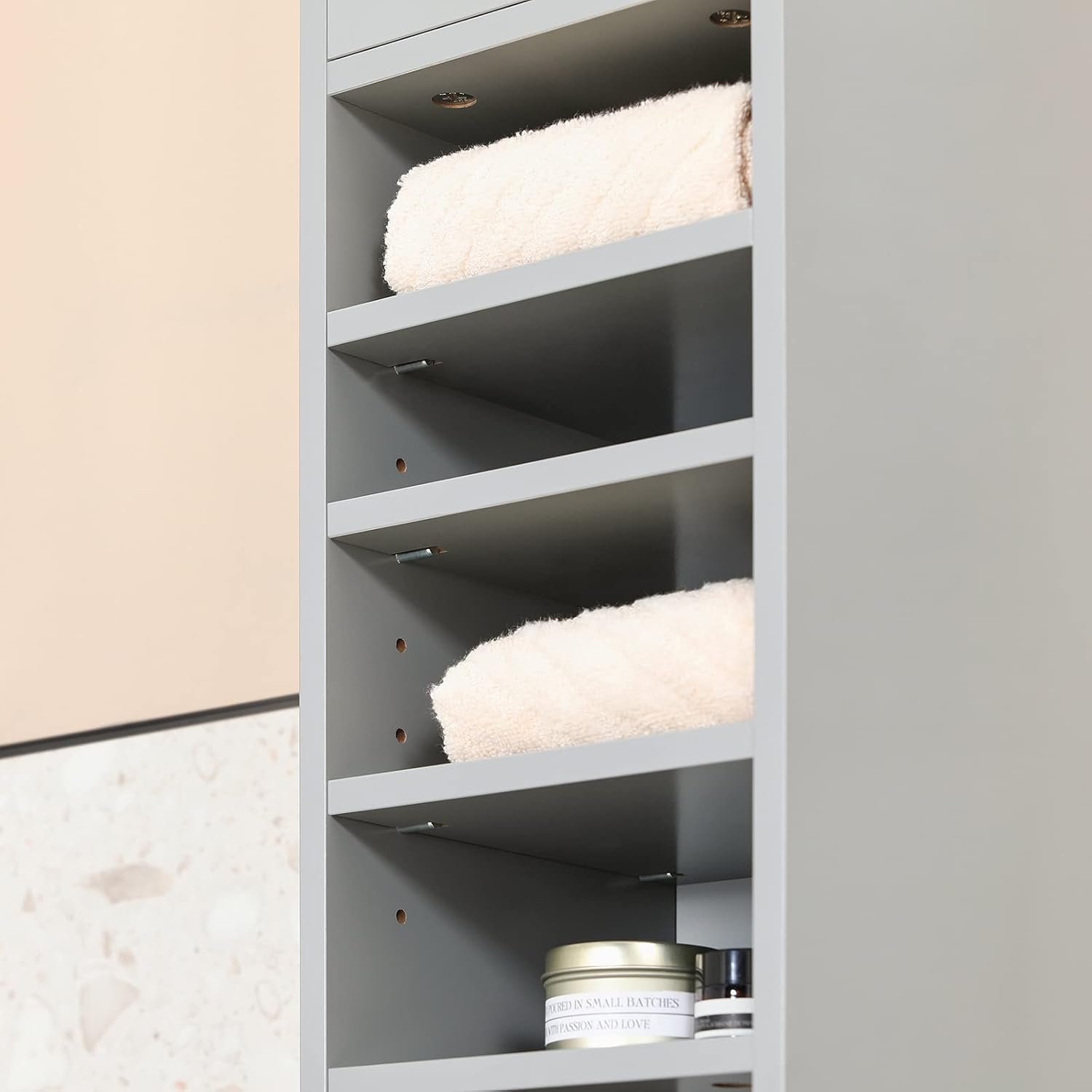 Slim Tall Bathroom Cabinet 20cm Grey Drawer Shelves 180cm