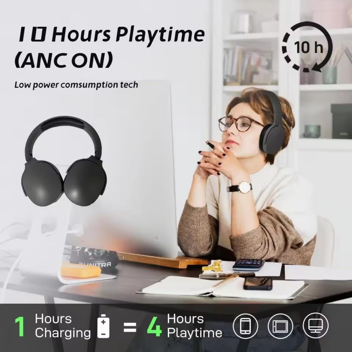 Wireless Bluetooth Over Ear Headphones HiFi Stereo Deep Bass Foldable