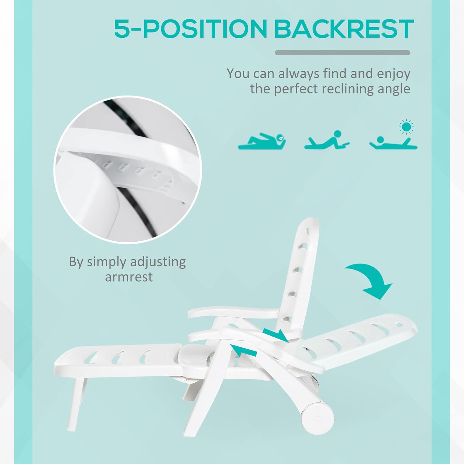 Set of 2 Folding Sun Loungers with Wheels White