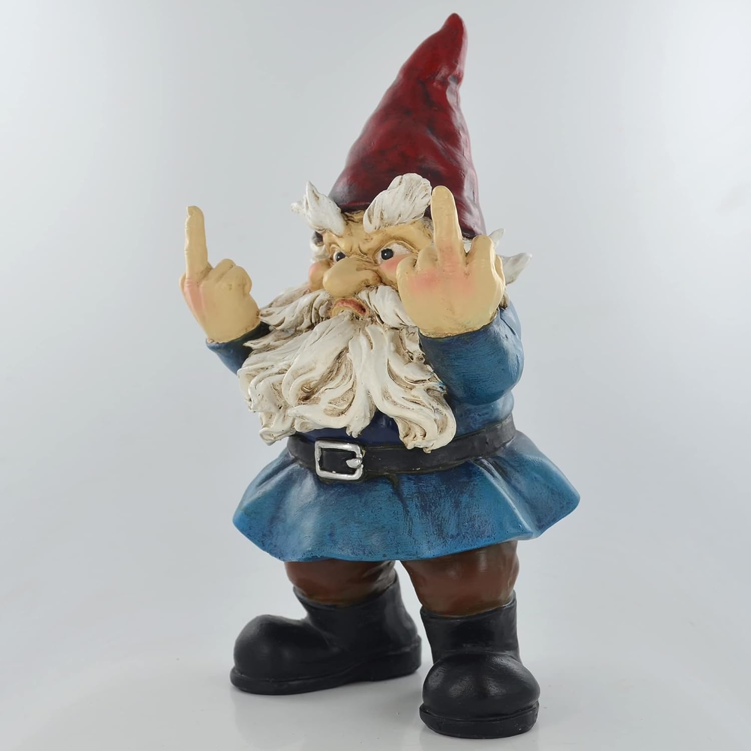 Funny Rude Garden Gnome Double Middle Finger Resin Decor