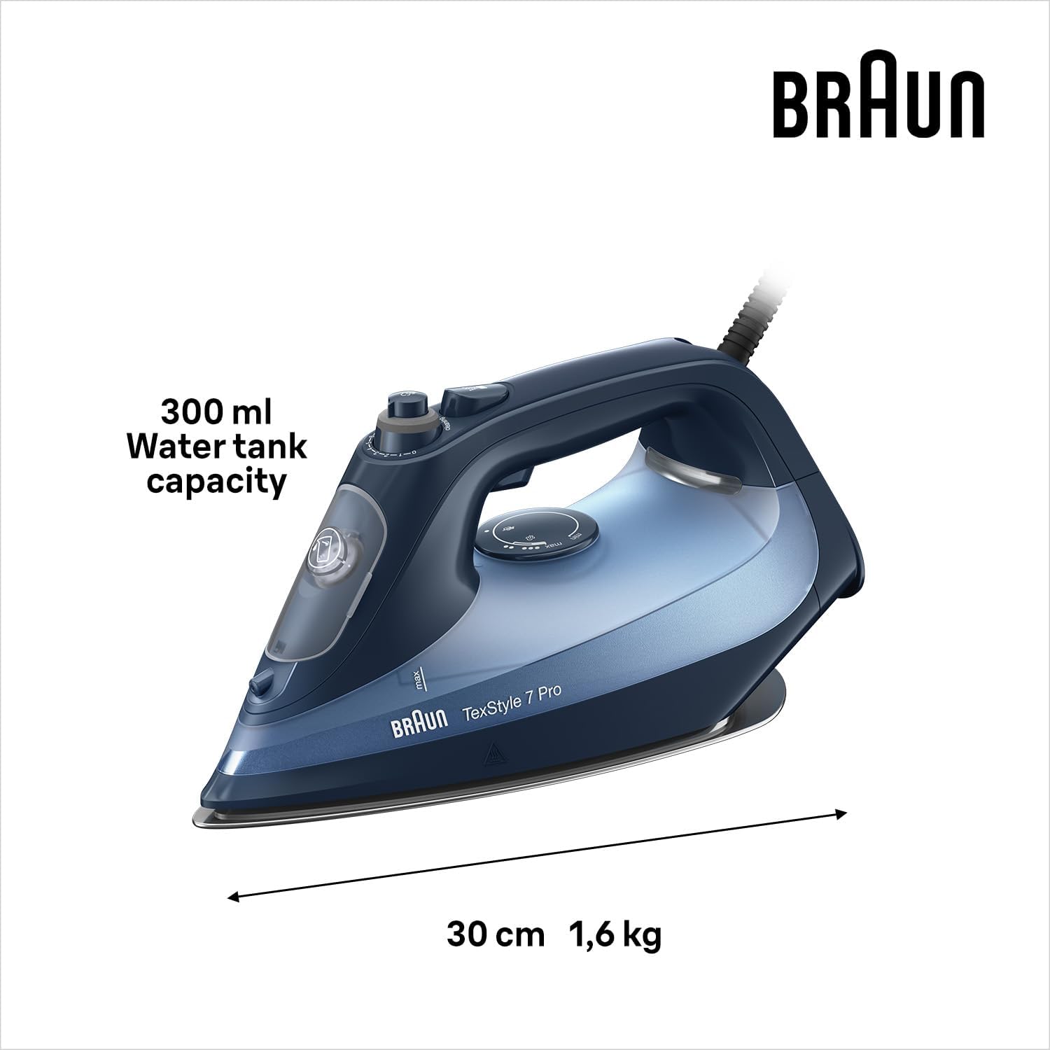 3000W Steam Iron 225g Steam Shot FreeGlide Soleplate Auto Shut Off
