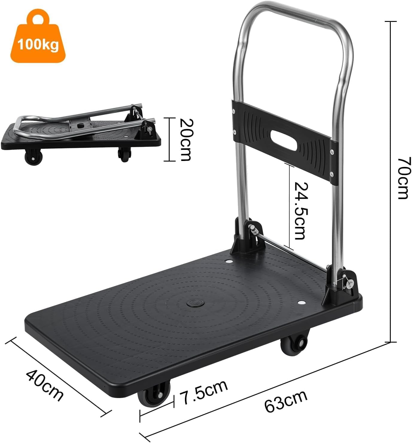 Folding Platform Trolley 100KG Heavy Duty Flatbed Cart