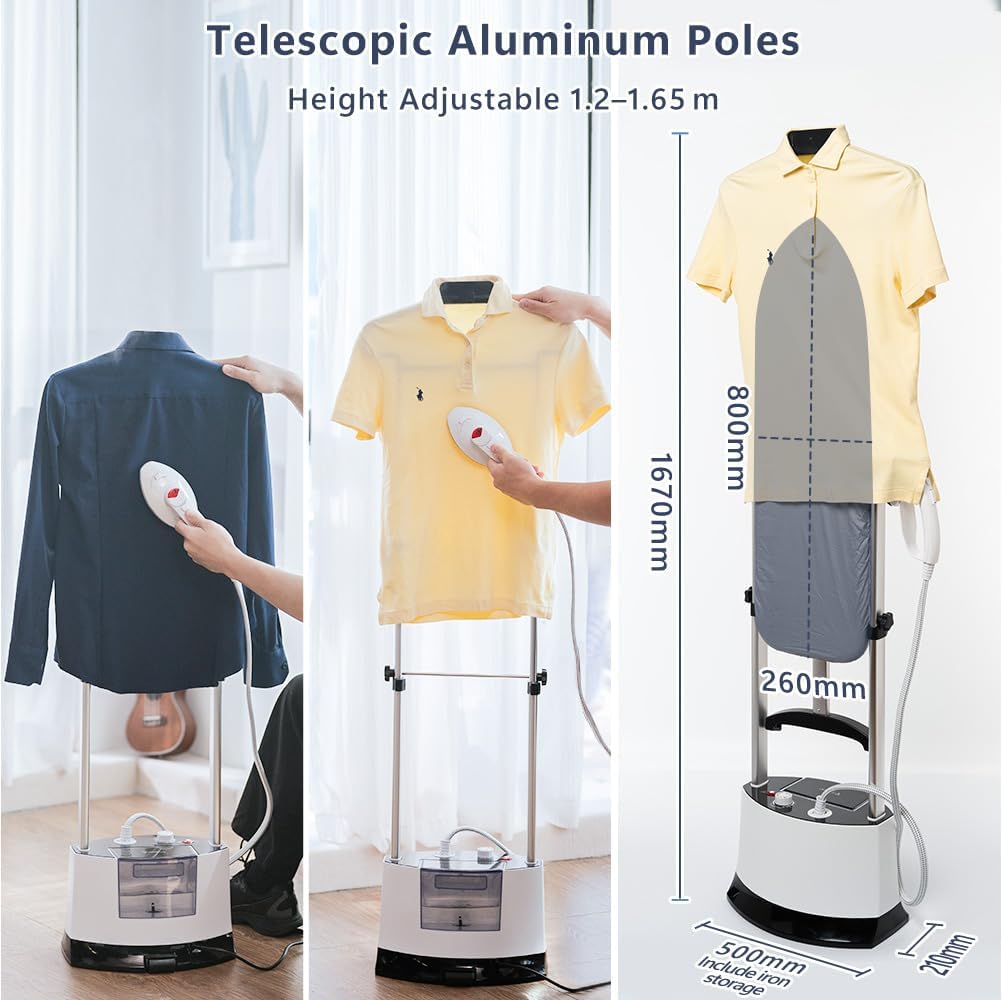 Upright Garment Steamer 1400W 12 Levels 1.6L Tank 95g Steam