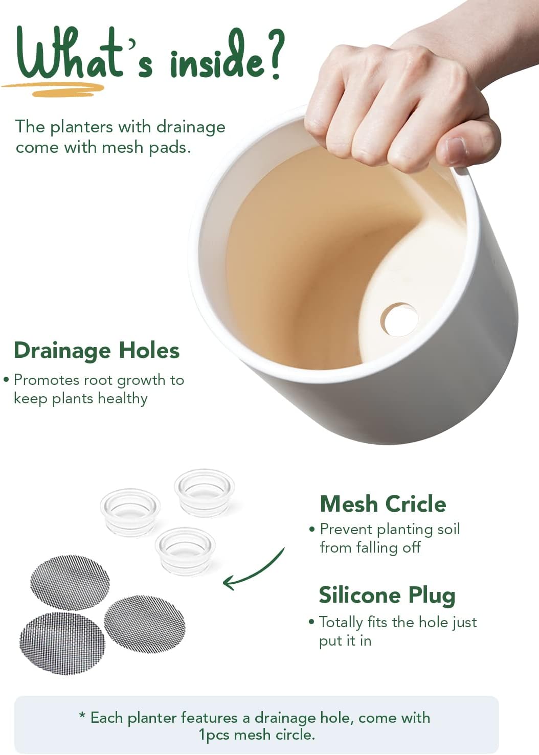Ceramic Plant Pots Set 3 White Indoor Planters Drainage
