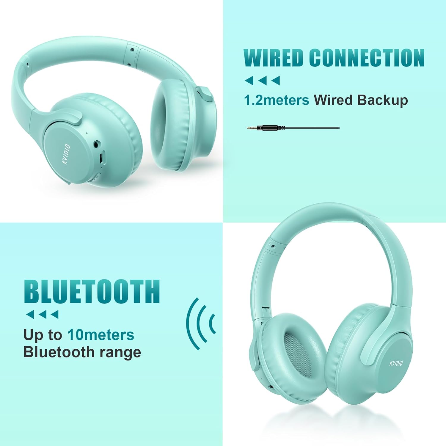Green Bluetooth Over Ear Headphones 65H Playtime Foldable Deep Bass