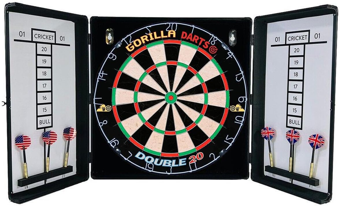 18in Dartboard Cabinet Set Aluminium Case Sisal Board 6 Darts