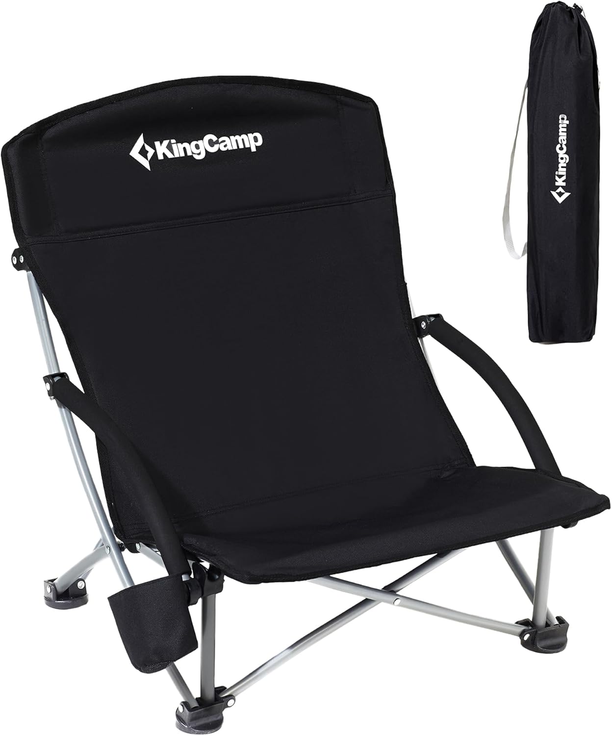 Black Low Folding Beach Chair Heavy Duty Portable Seat