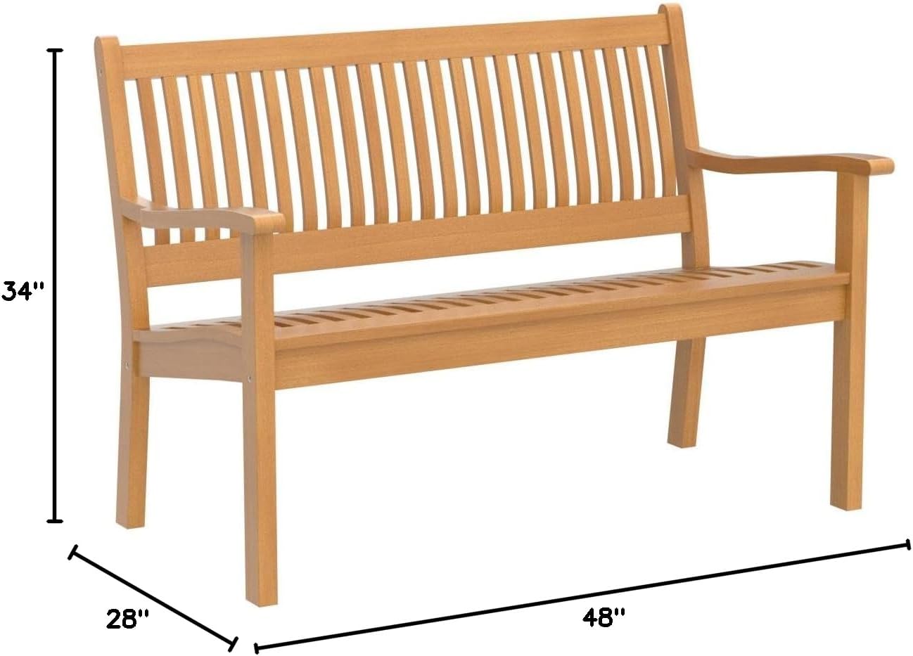 2 Seater Hardwood Garden Bench 1.2m Patio Outdoor Seat Honey Brown