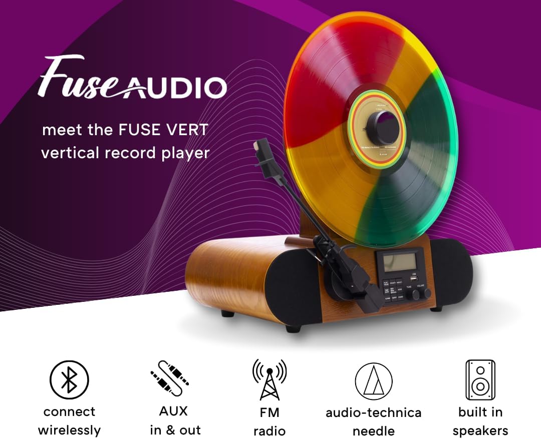 Vertical Record Player Bluetooth Speakers FM Radio Green