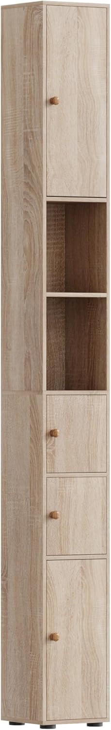 Tall Slim Corner Storage Cabinet Walnut 180cm Shelf Unit
